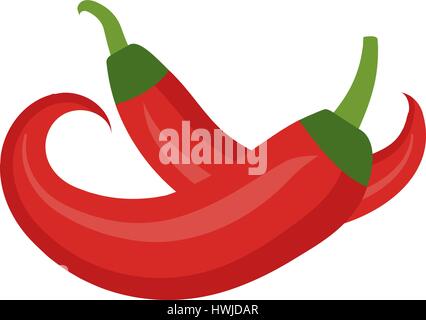 Chili icon flat, cartoon style. Red pepper is isolated on white background. Vector illustration, clip art. Stock Vector