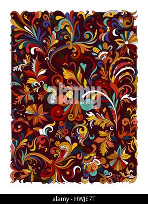 Ethnic colored floral zentangle, doodle background pattern rectangle in vector. Henna paisley mehndi doodles design. Good for cover design. Hot easter Stock Vector