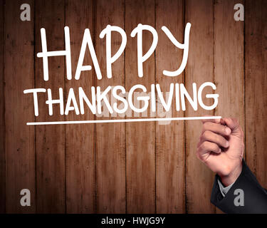Happy Thanksgiving hand writing virtual screen text on abstract background Stock Photo