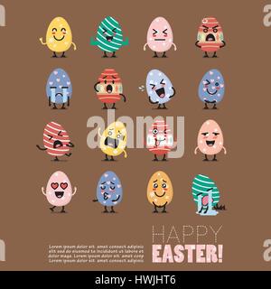 Easter egg character emoji set. Funny cartoon emoticons Stock Vector