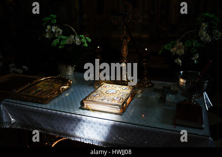 Sun shining at Bible Gospel at church on wedding ceremony. Faith religion concept. Stock Photo