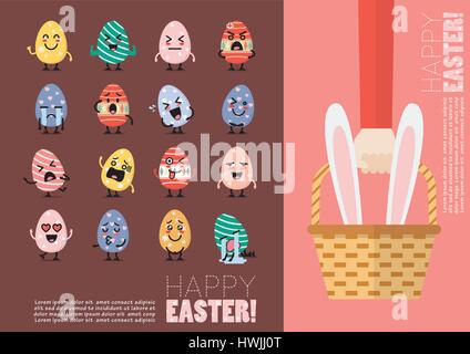 Happy easter postcard set. Vector illustration Stock Vector