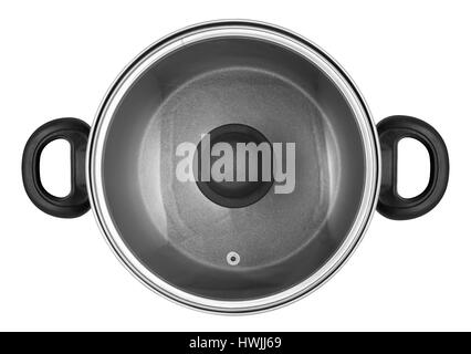 Pan with lid isolated on white background. View from above