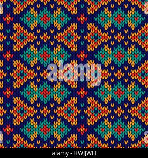 Ornate knitting motley seamless vector pattern in various colours as a fabric texture Stock Vector