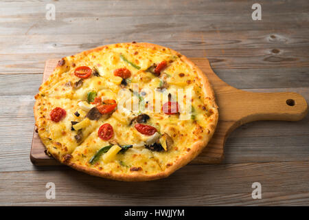 pizza flat lay top down view Stock Photo