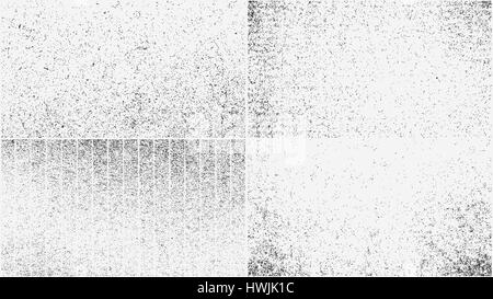 Set of grunge overlay textures. Vector illustration of black and white abstract grainy backgrounds with dust and noise for your design Stock Vector