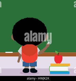 Boy student at class writing on chalkboard Stock Vector