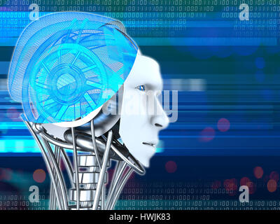 3d illustration of robot head over blue digital background Stock Photo