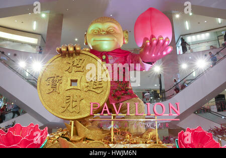 Chinese New Year cultural decorations of the year of auspicious monkey 2016 at Pavilion shopping mall, Kuala Lumpur Malaysia. Stock Photo