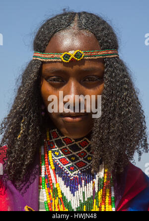 Borana tribe virgin girl during the Gada system ceremony, Oromia, Yabelo, Ethiopia Stock Photo