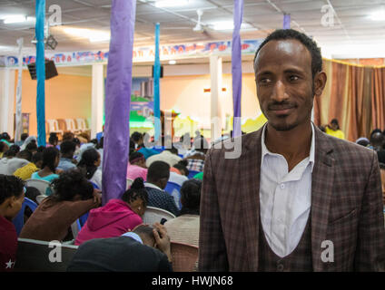 Evangelist pastor Mohamed who converted from islam to christianity inside the gospel church, Addis Ababa region, Addis Ababa, Ethiopia Stock Photo