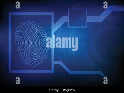 Vector : Finger print on technology chart with blue grid background Stock Vector