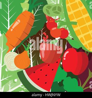 Vector : Fruit and vegetable background Stock Vector