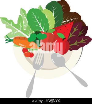 Vector : Fruit and vegetable with plate on  white background Stock Vector