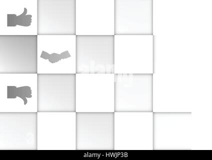 Vector : Thumb up and thumb down with shake hand in abstract square background Stock Vector