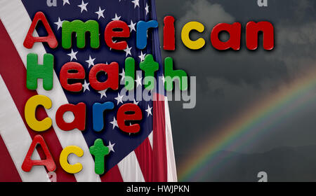 American Health Care Act illustration with US flag Stock Photo