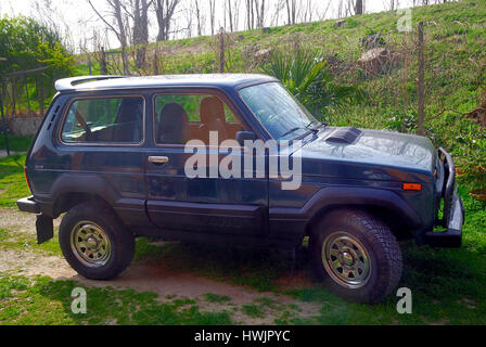 The LADA 4x4, formerly called the Lada Niva is an off-road vehicle designed and produced since 1976 by the Russian (former Soviet) manufacturer AvtoVAZ. Stock Photo