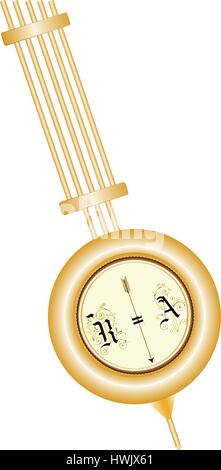 Brass pendulum of old clock isolated on white background, closeup Stock Vector