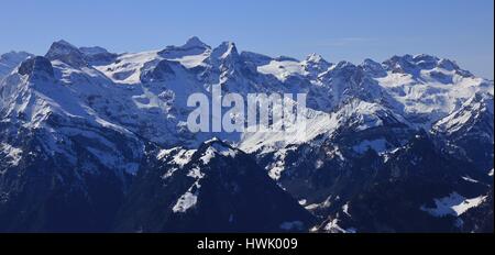 Uri Rotstock and other mountains seen from mount Fronalpstock, Switzerland. Stock Photo