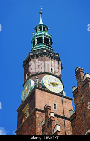 Old Town Hall, Clock Tower, Market Square, Wroclaw, Poland Stock Photo