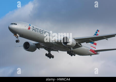 American Airlines Boeing 777-323/ER at London Heathrow Airport, UK Stock Photo