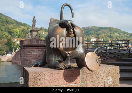 Monkey sculpture, Old-Town, Karl Theodor bridge, Neckar valley, Heidelberg, Electoral Palatinate, odenwald, Baden-Wuerttemberg, Germany Stock Photo