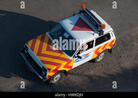 Aerodrome car, Rostov-on-Don, Russia, July 15, 2015. The car is used to indicate exactly where to take the plane to the airport, only for especially i Stock Photo