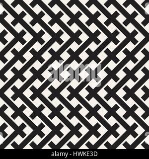 Weave Seamless Pattern. Braiding Background of Intersecting Stripes Lattice. Black and White Geometric Vector Illustration. Stock Vector