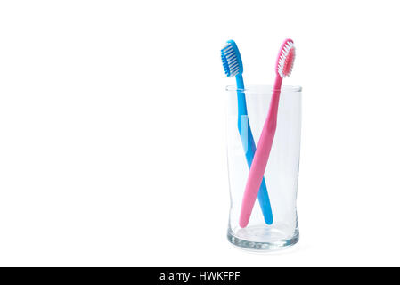 two toothbrushes in glass Stock Photo