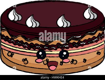 kawaii cake cartoon icon over white background. colorful design. vector illustration Stock Vector