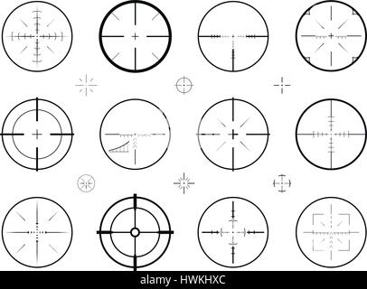 Target, sight sniper set of icons. Hunting, rifle scope, crosshair symbol. Vector illustration Stock Vector