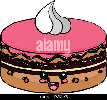 kawaii cake cartoon icon over white background. colorful design. vector illustration Stock Vector
