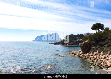 Mediterranean coast just to go for a walk listening the waves and feeling the sun. Photo taken from Moraira walkway Stock Photo