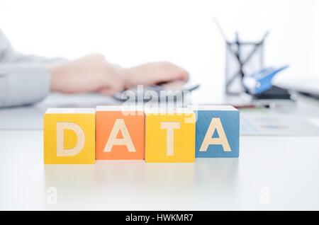 DATA word with colorful blocks. data safe block business man work office backup concept Stock Photo