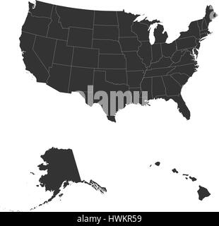 The detailed map of the USA including Alaska and Hawaii. The United States of America Stock Vector
