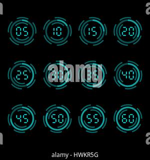 Digital countdown timer with five minutes interval. Stock Vector