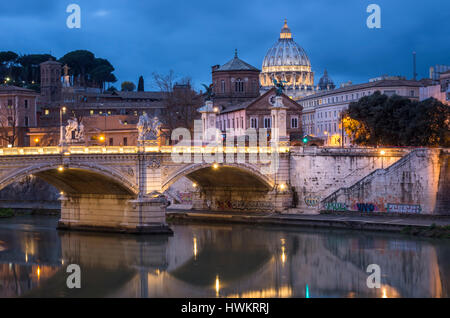 Tiber and St. Peter's Basilica in Rome. Stock Photo
