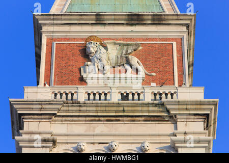 The Lion of Saint Mark on Saint Mark's Campanile in Venice, Italy Stock Photo