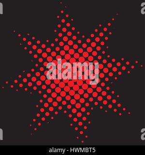 dots on a  black background and red star Stock Vector