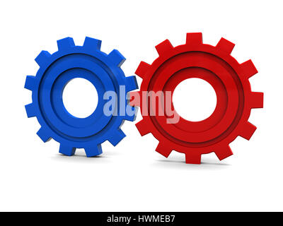 3d illustration of two gear wheels over white background Stock Photo