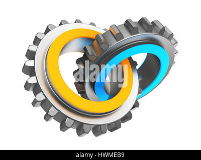 3d illustration of two gear wheels blue and orange Stock Photo