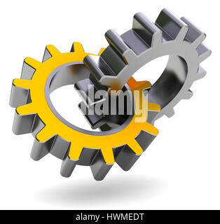 3d illustration of two gear wheels over white background Stock Photo