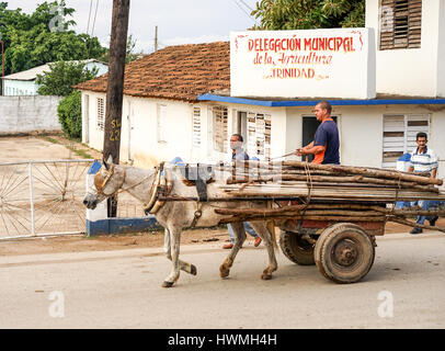 Trinidad, Cuba - January 14, 2016: Trinidad's residents still use horse-drawn carriages as the preferred vehicle. Cuba has one of lowest vehicle per c Stock Photo