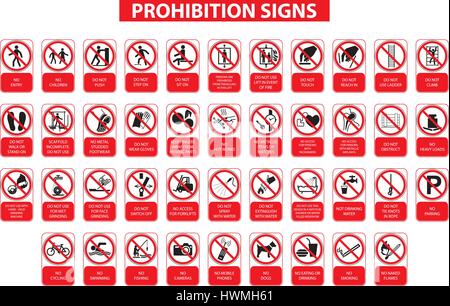 set of prohibition signs on white background Stock Vector