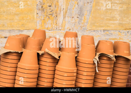 empty terracotta pots Stacked on top of each other Stock Photo