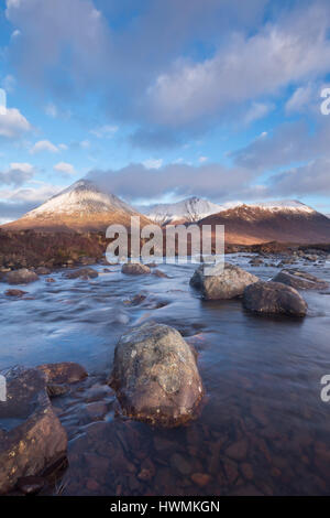 View from Allt Dearg Mor river towards Glamaig mountain, Isle of Skye Stock Photo