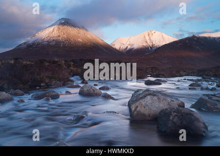 View from Allt Dearg Mor river towards Glamaig mountain, Isle of Skye Stock Photo