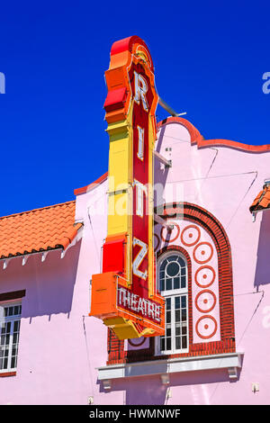 The 1925 Ritz Theatre overhead sign on W. Central Ave in downtown Winter Haven, Florida Stock Photo