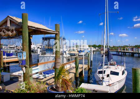 Boats in Fisherman's Village yacht basin in Punta Gorda, Florida Stock Photo