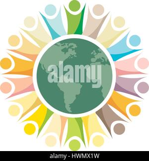 Team work multicolored people around the globe Stock Vector